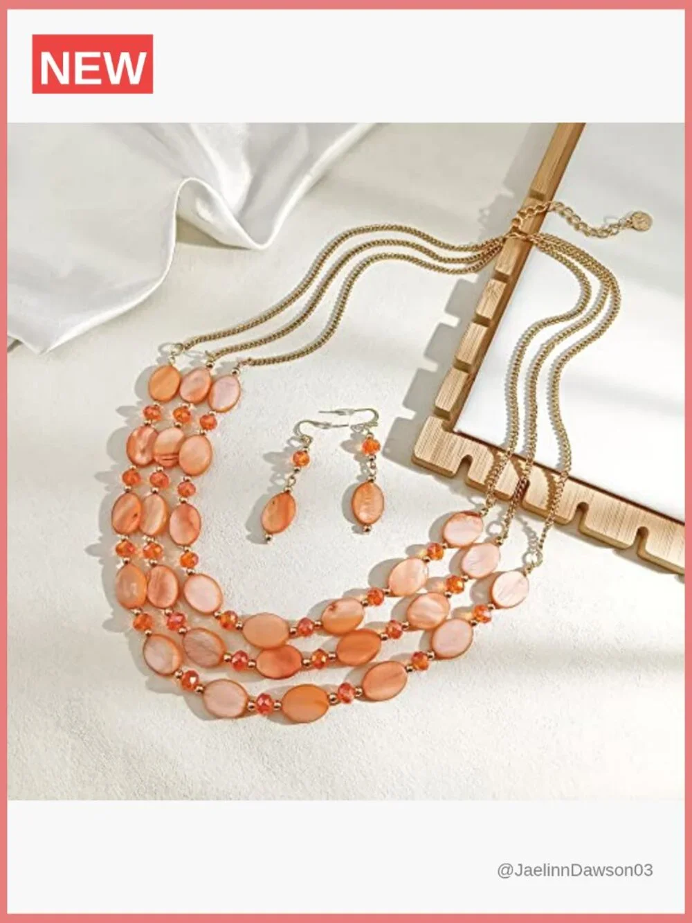 3-Layer Mother of Pearl Bead Necklace with Earrings Oval Beads Pendant Jewelry